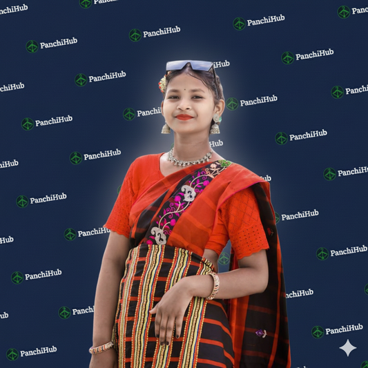 Red and black checked Santali Panchi Saree