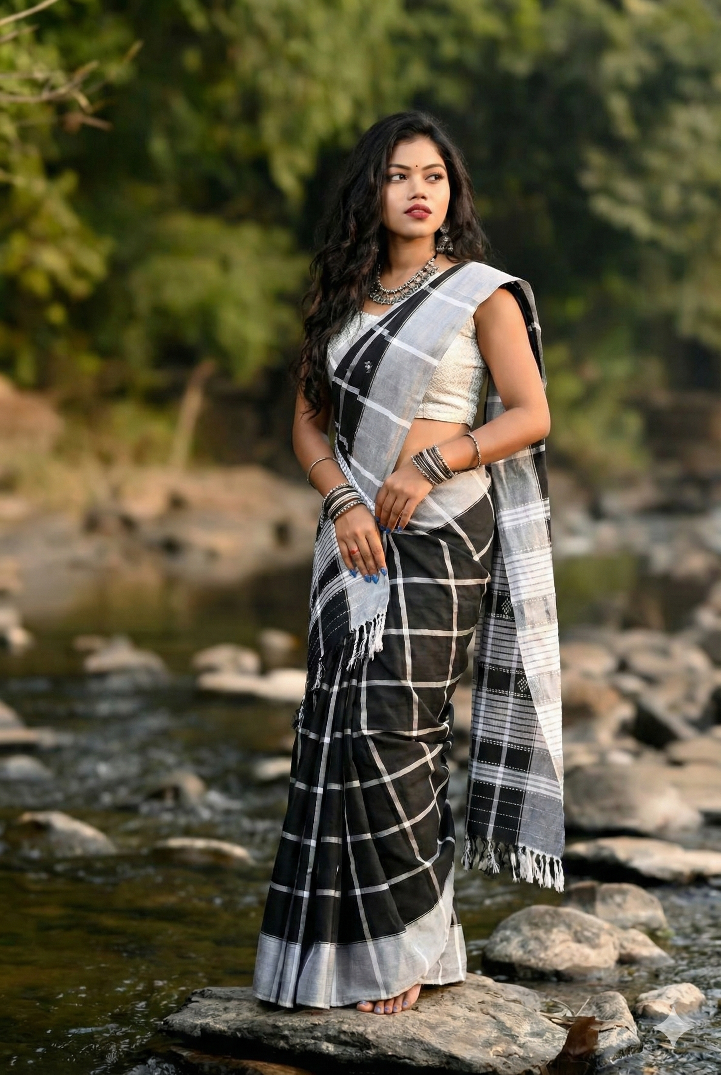 Striped Handloom Santali Panchi Saree